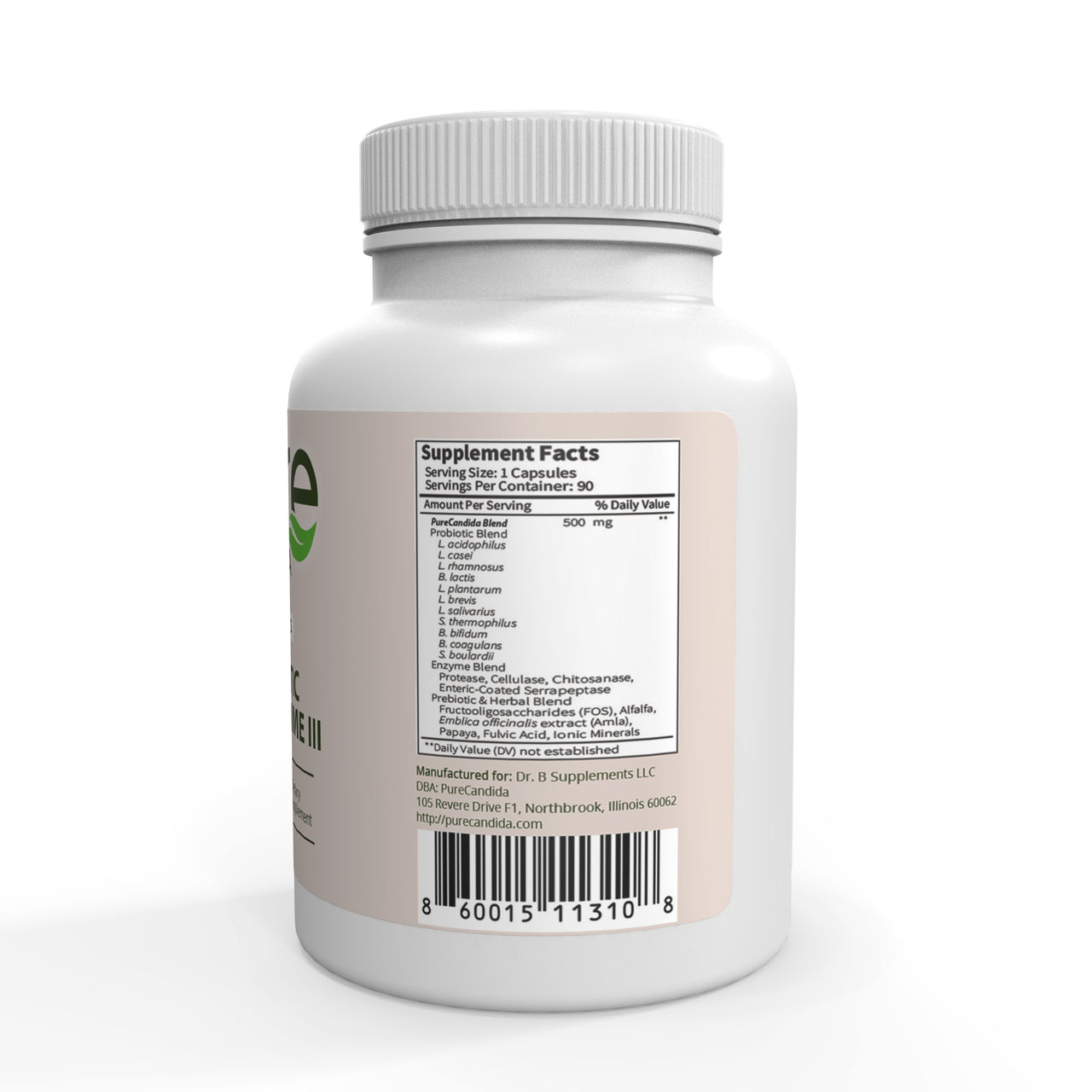 Pure Candida Probiotic Enzyme Prime III – Daily Gut Health & Digestive Support, Enzymes & Prebiotics – 90 Capsules