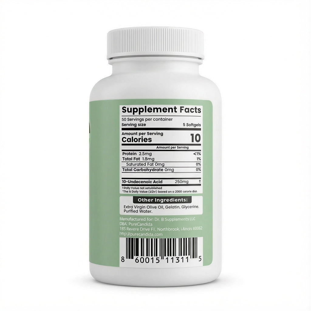 PureCandida - Undecylenic Acid - 250 mg Formerly SF722 Fatty Acid to Support a Healthy Balance of Gut and Vaginal Flora 250 SoftGel Capsule - 50 Servings