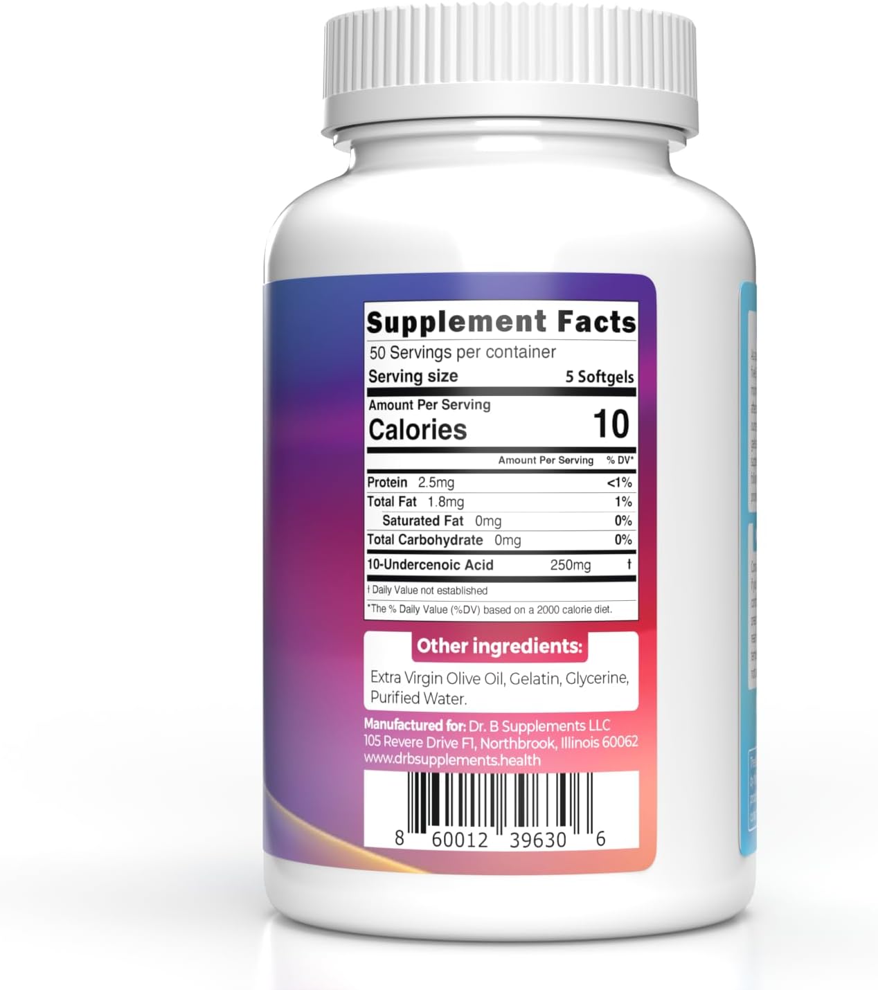Dr Bryant's Undecylenic Acid - 250 mg Formerly SF722 Fatty Acid to Support a Healthy Balance of Gut and Vaginal Flora 250 SoftGel Capsule - 50 Servings