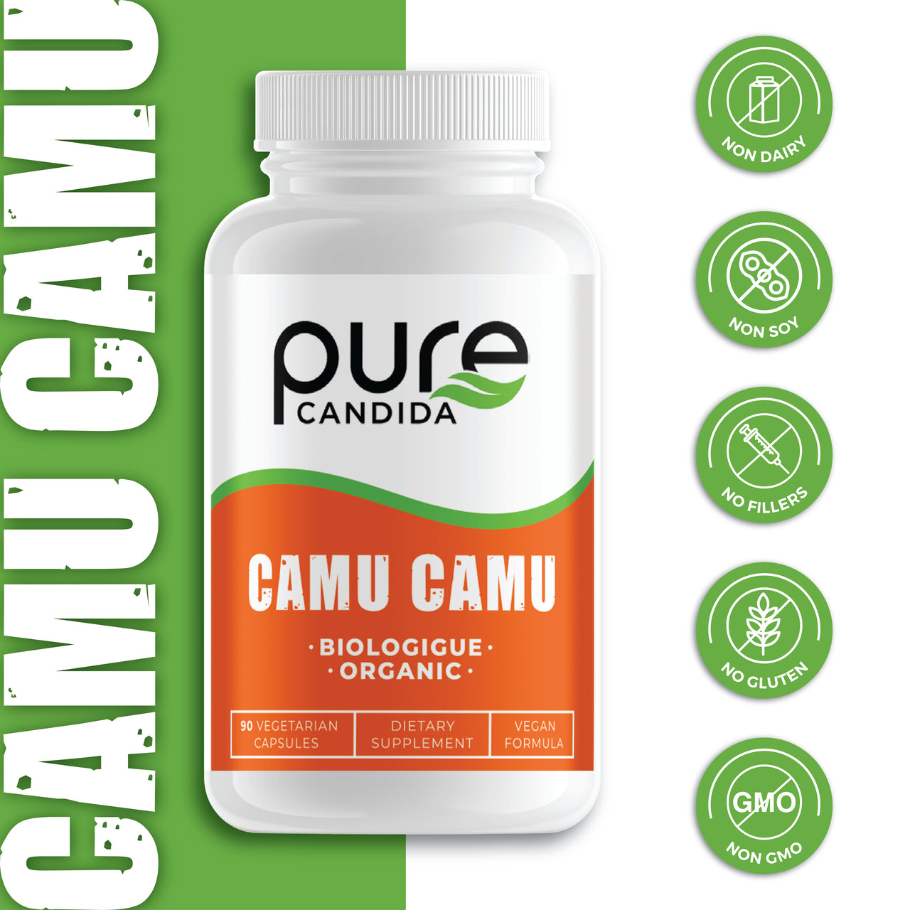 PureCandida Organic Camu Camu Capsules 500mg – Natural Vitamin C Source – Antioxidant Superfruit,  – 90 Capsules