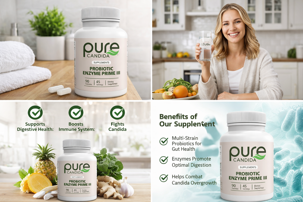 Pure Candida Probiotic Enzyme Prime III – Daily Gut Health & Digestive Support, Enzymes & Prebiotics – 90 Capsules