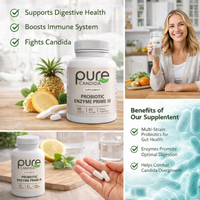 Pure Candida Probiotic Enzyme Prime III – Daily Gut Health & Digestive Support, Enzymes & Prebiotics – 90 Capsules