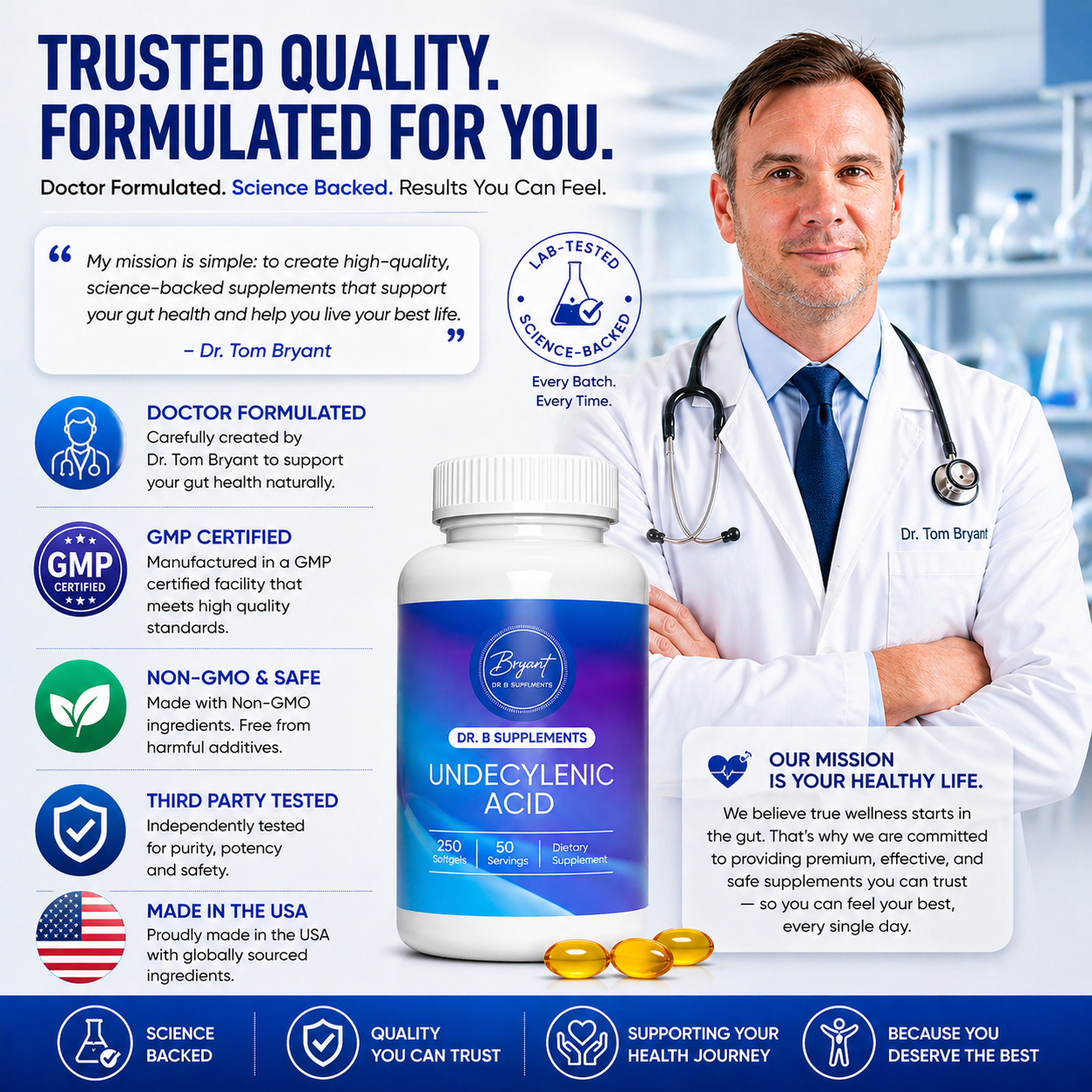 PureCandida Undecylenic Acid 250 mg Softgels – Premium Fatty Acid Supplement | 50 Capsules | Quality Manufactured in USA